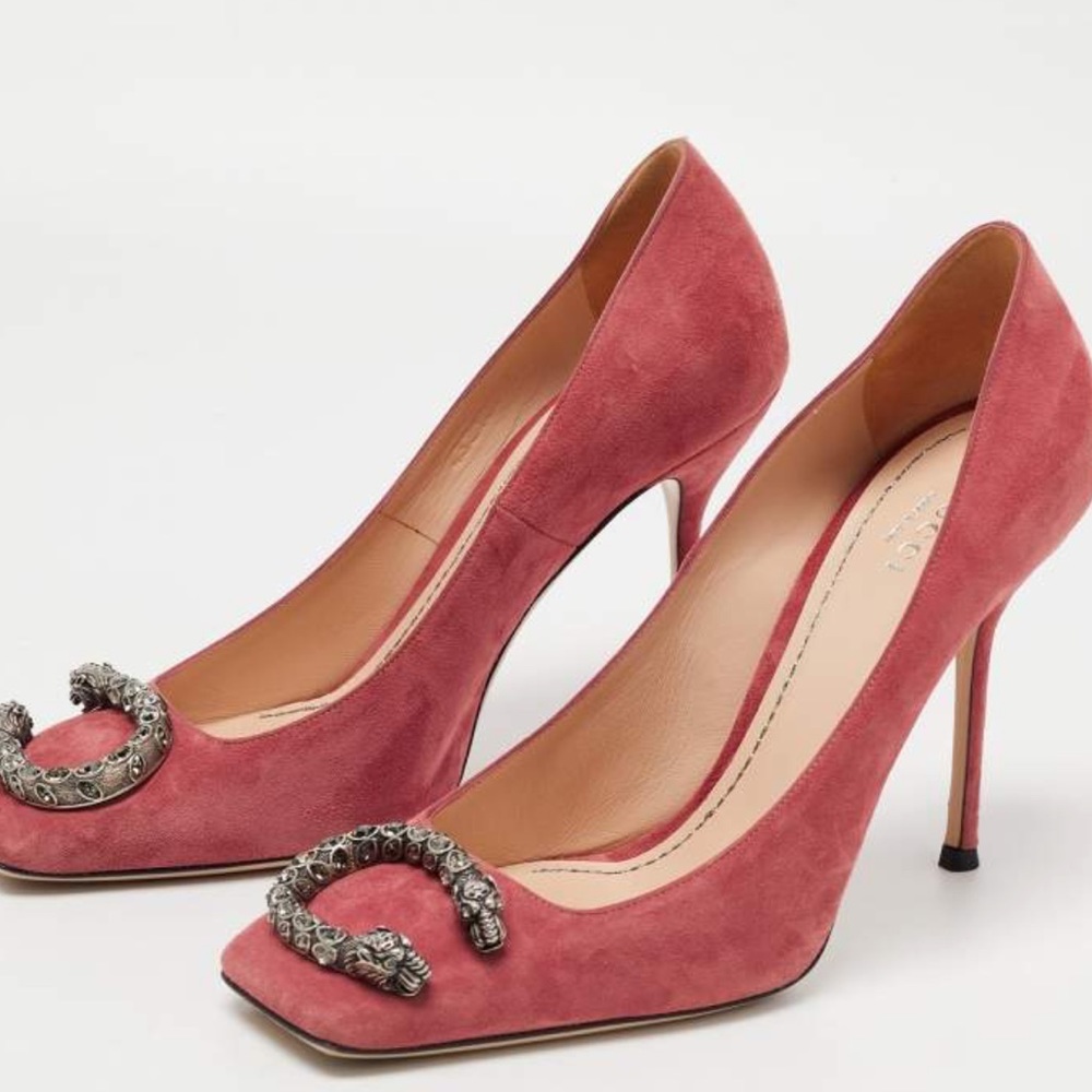 Gucci Dionysus Suede Square Toe Pump - Rose